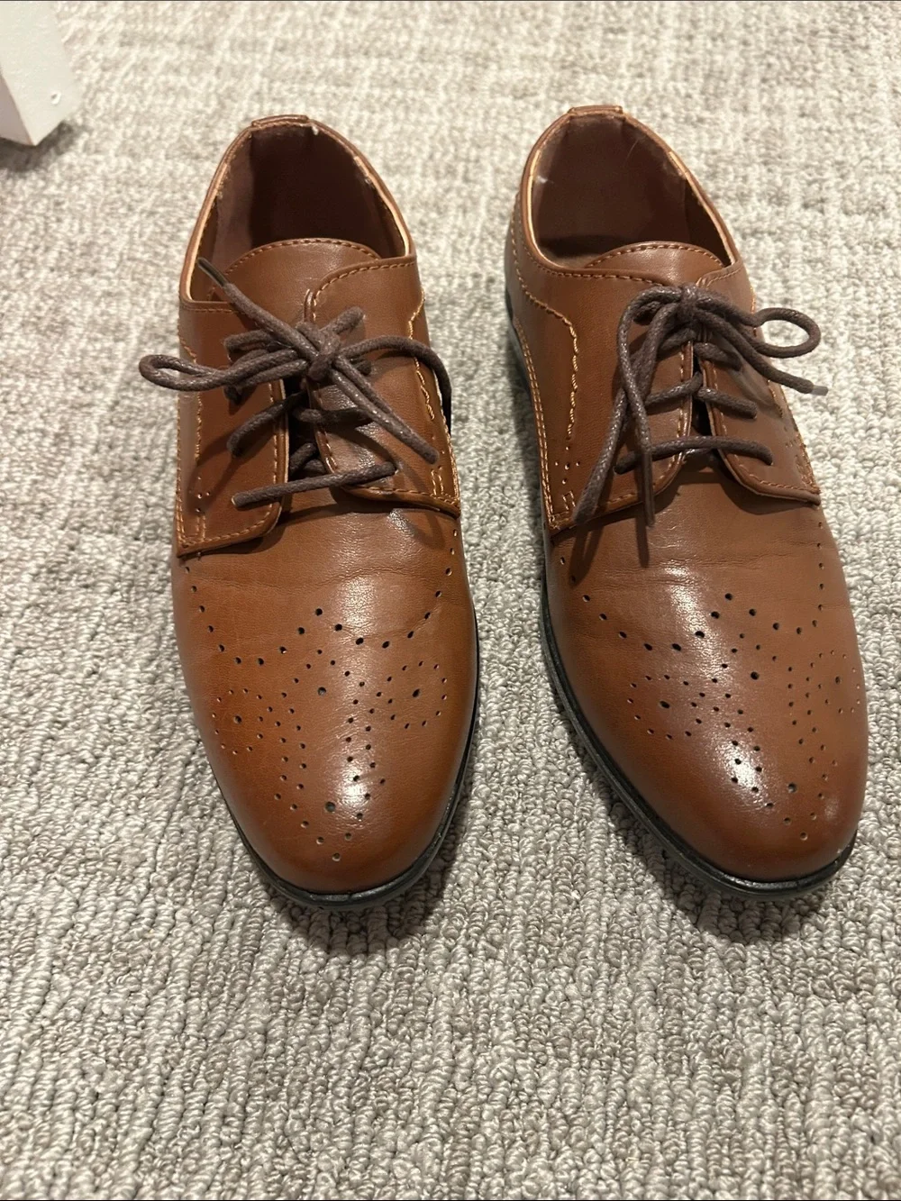 Kids Dark Tan Lace-Up Deer Stags Shoes